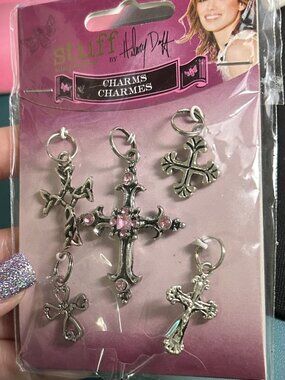 Vintage 2007 Stuff by Hilary Duff Cross Charm Set NIP Pink Rhinestone